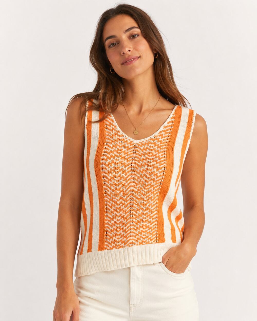 Anthropologie Fiets Voor 2 Orange & Ivory Knit Sweater Vest Size Small